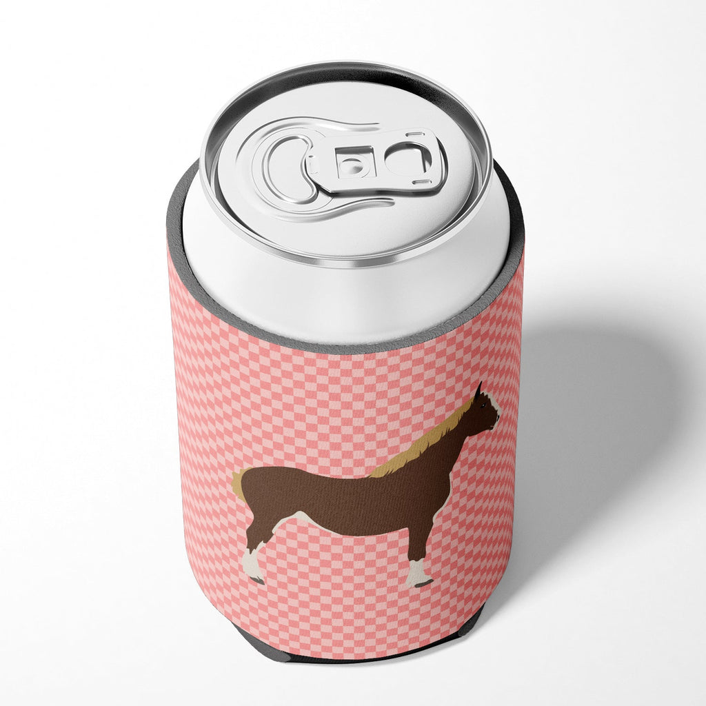 Percheron Horse Pink Check Can or Bottle Hugger Cooler Sleeve for Standard 12 oz Cans, Insulated Foam Beer & Soda Can Hugger Reusable
