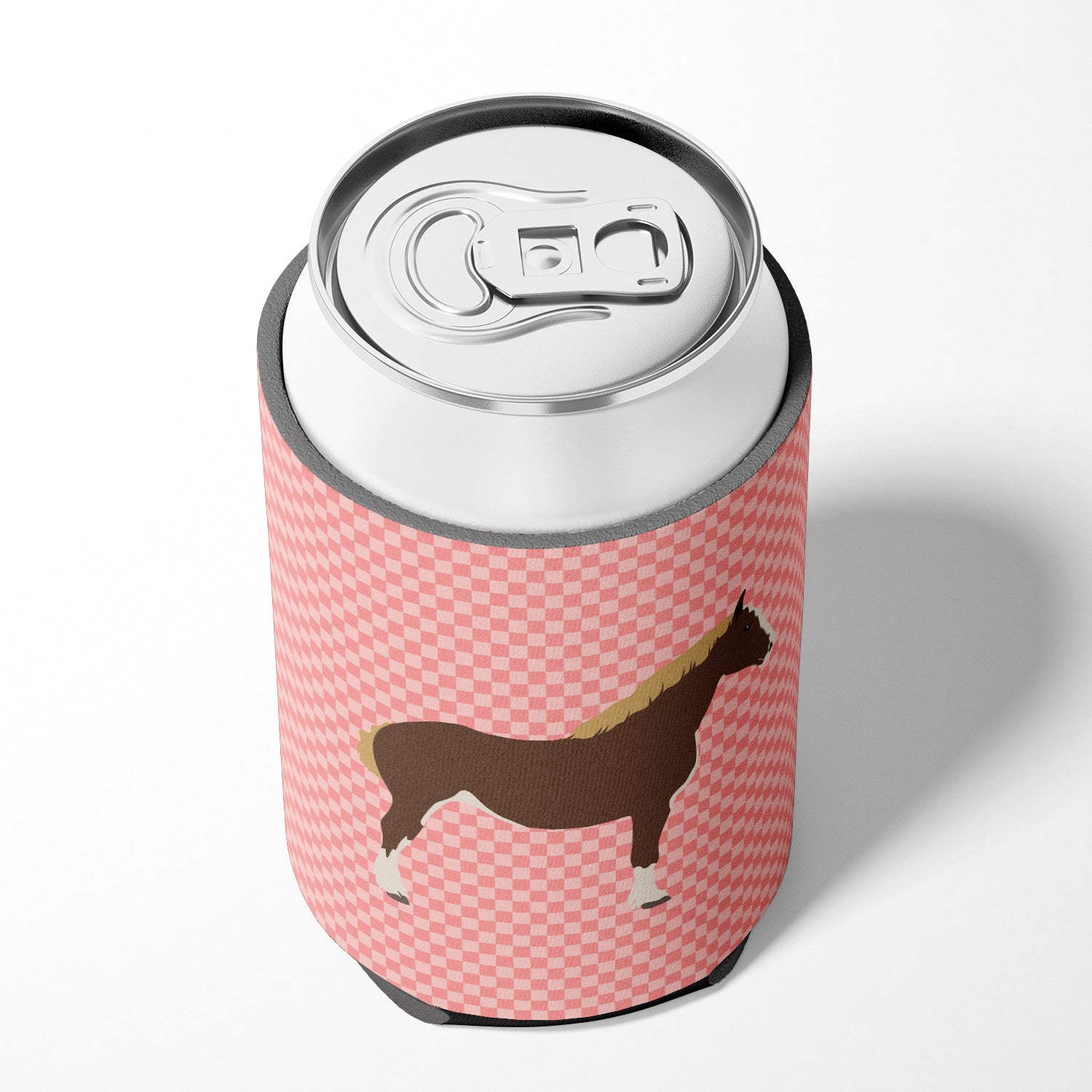 Percheron Horse Pink Check Can or Bottle Hugger Cooler Sleeve for Standard 12 oz Cans, Insulated Foam Beer & Soda Can Hugger Reusable