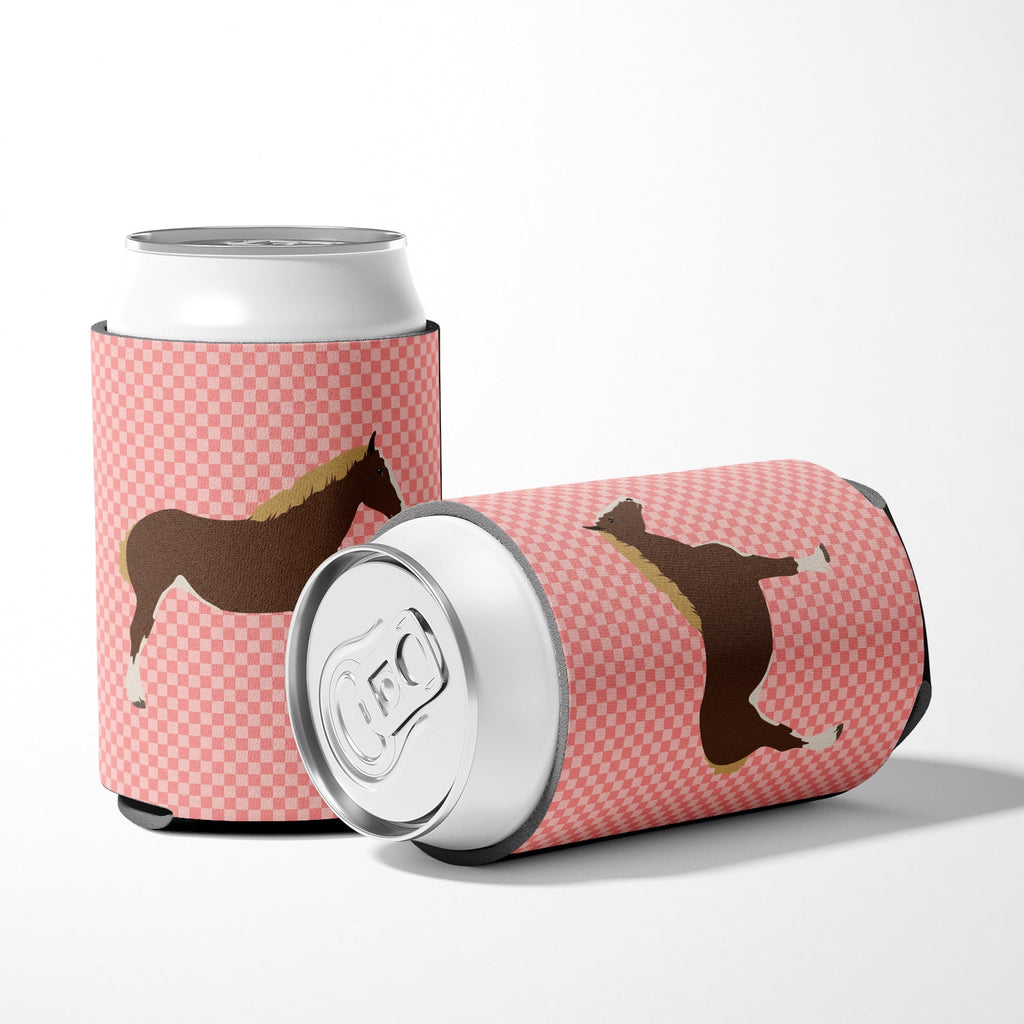 Percheron Horse Pink Check Can or Bottle Hugger Cooler Sleeve for Standard 12 oz Cans, Insulated Foam Beer & Soda Can Hugger Reusable