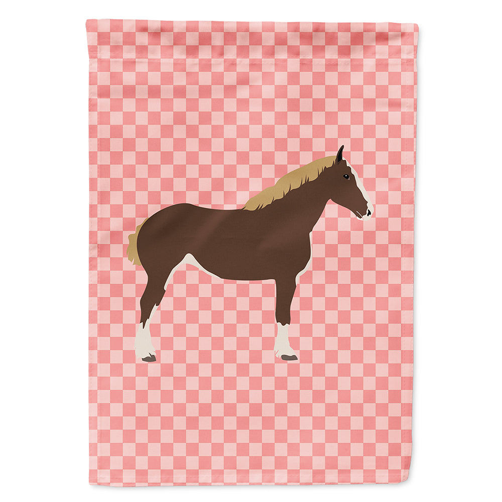 Percheron Horse Pink Check House Flag 28x40 Porch Sleeve Pole Decorative Outside Yard Banner Artwork Wall Hanging, Polyester