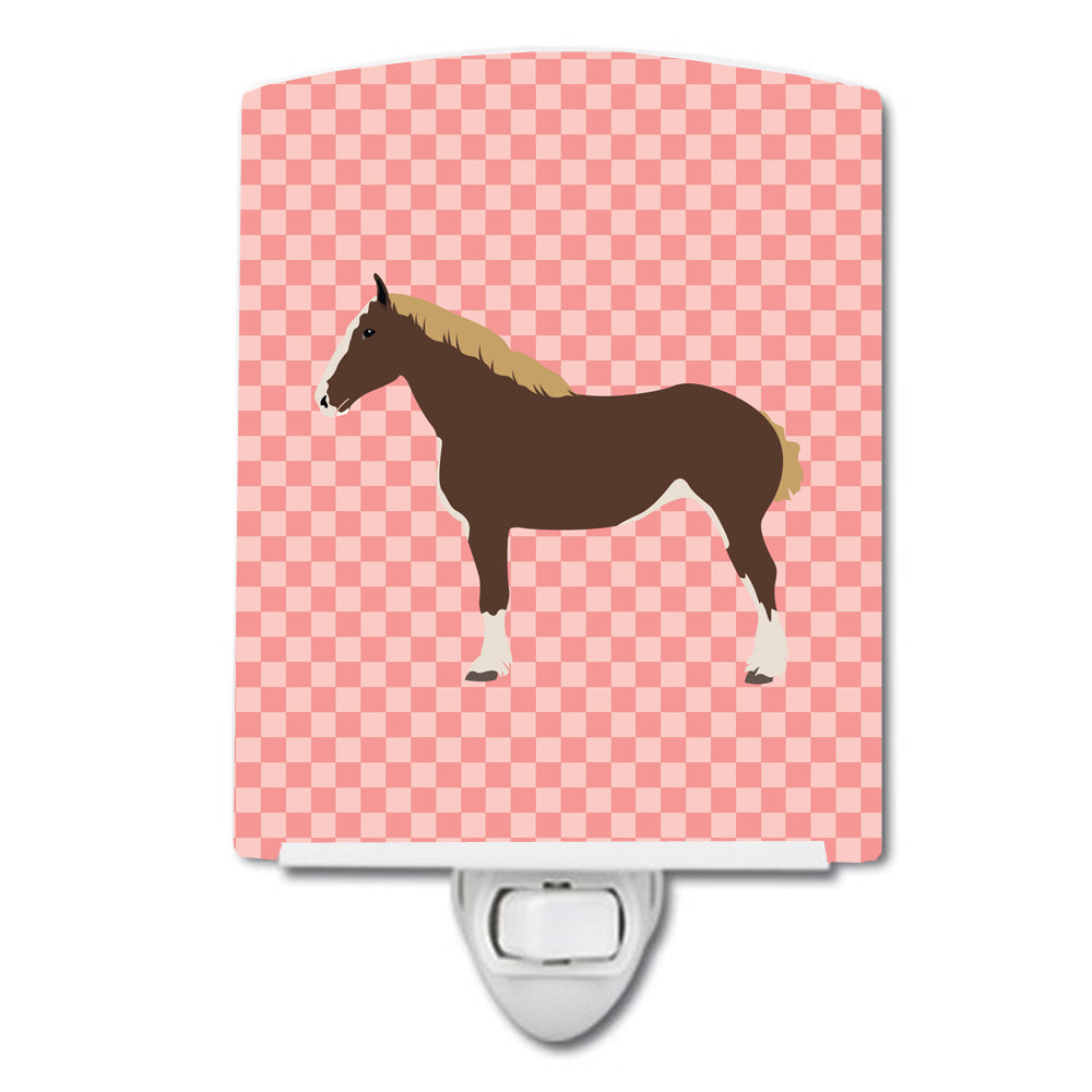 Percheron Horse Pink Check Ceramic Night Light Compact, UL-Certified, Ideal for Bedroom, Bathroom, Nursery, Hallway, Kitchen, 6x4x3, Multicolor