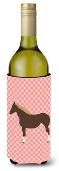 Percheron Horse Pink Check Wine Bottle Hugger Gift Sleeve for Standard 750 ml Bottles, Insulated Reusable Also Fits Mini Shot & Pint Bottles