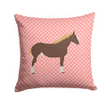 Percheron Horse Pink Check Decorative Throw Pillow 14x14 Indoor Outdoor Accent Cushion, Fabric Cover with Insert for Sofa, Bed, Porch & Living Room