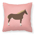 Percheron Horse Pink Check Decorative Throw Pillow 18x18 Indoor Outdoor Accent Cushion, Fabric Cover with Insert for Sofa, Bed, Porch & Living Room