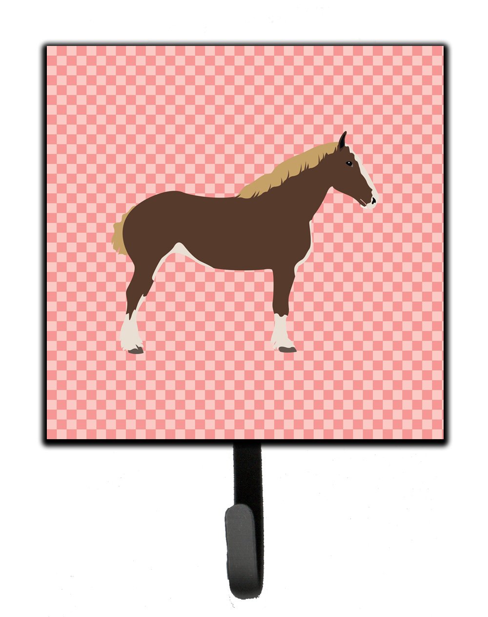 Percheron Horse Pink Check Leash or Key Holder Wall Hooks, Key Hooks Holder, Coat Rack Wall Mount, Coat Hooks, Hooks for Hanging Keys, Towels, Aprons, Leashes