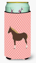 Percheron Horse Pink Check Tall Boy Hugger Can Cooler Sleeve Machine Washable Drink Collapsible Insulator Beverage Insulated Holder