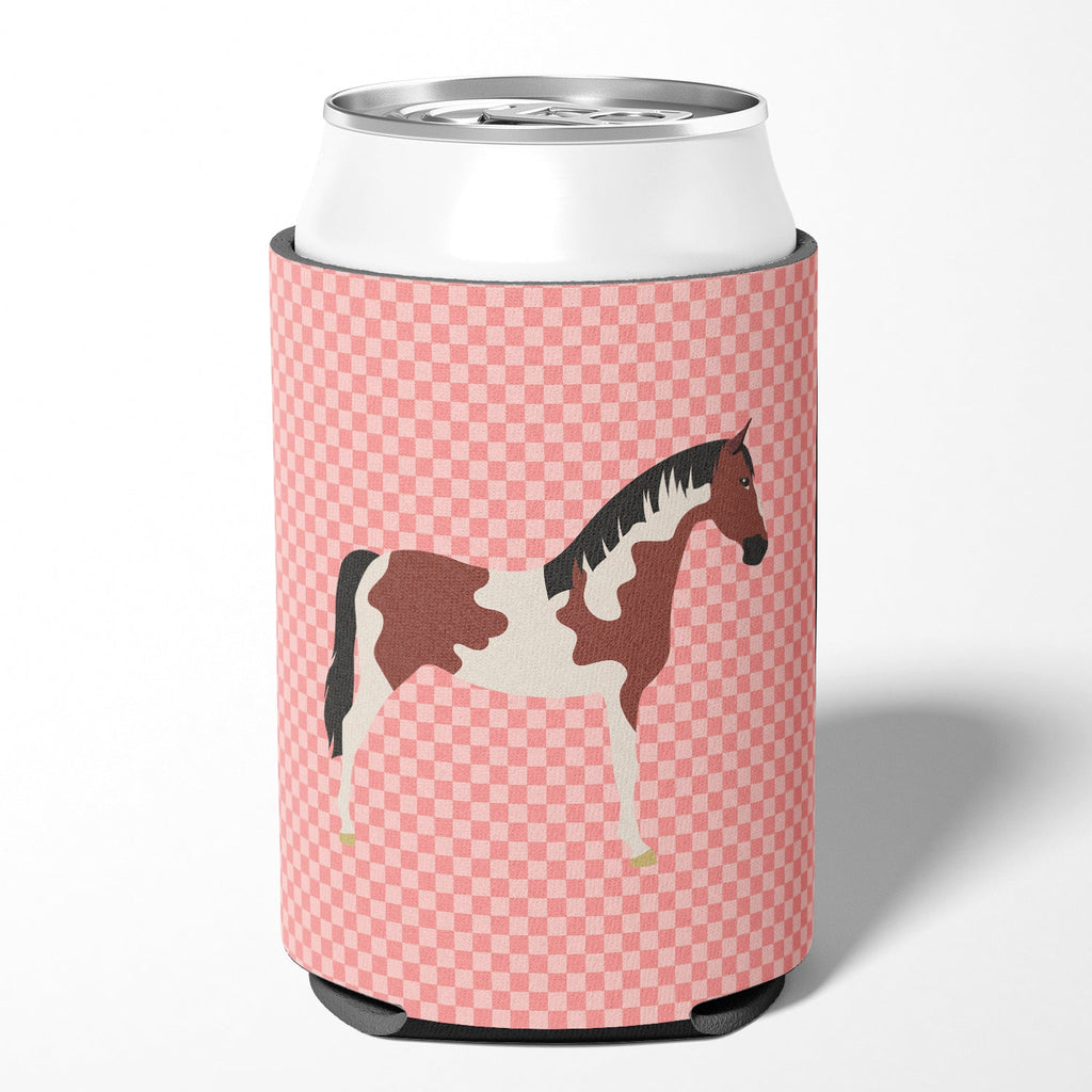 Pinto Horse Pink Check Can or Bottle Hugger Cooler Sleeve for Standard 12 oz Cans, Insulated Foam Beer & Soda Can Hugger Reusable