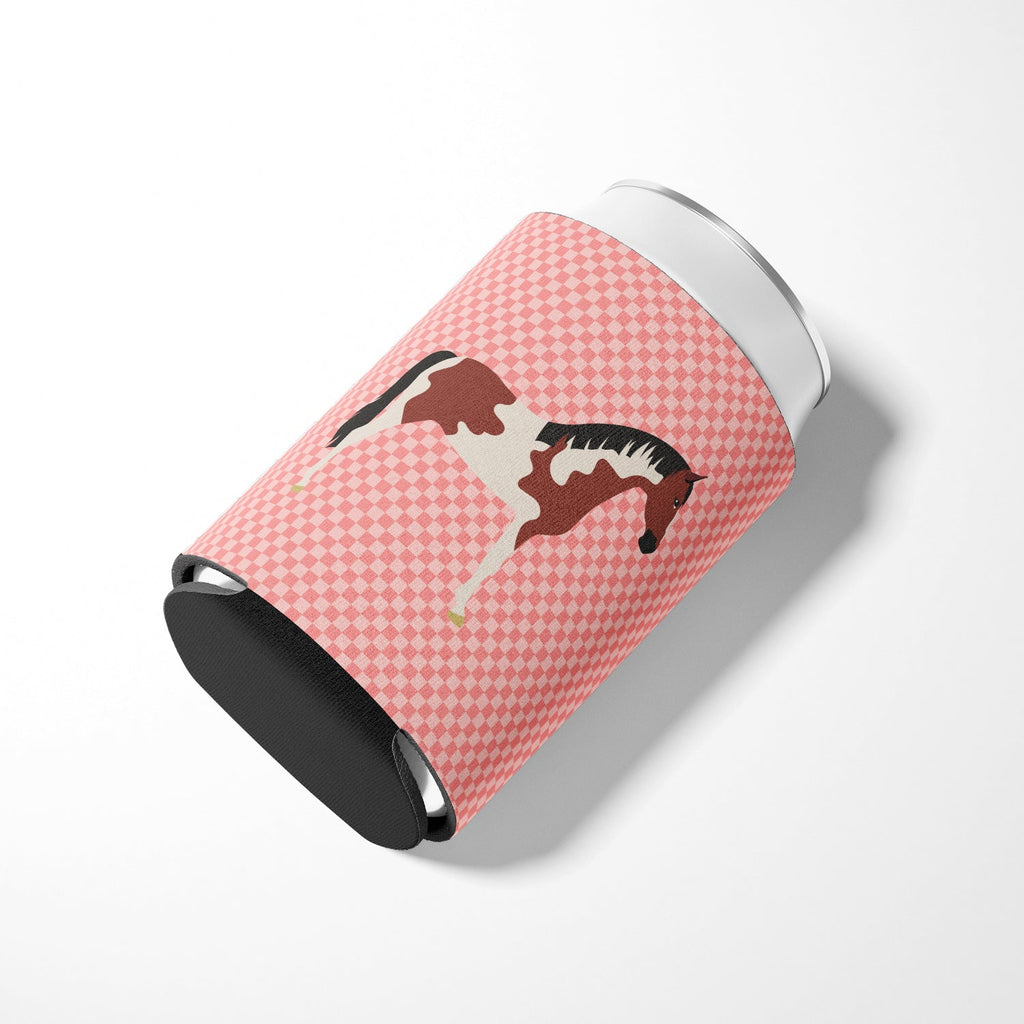 Pinto Horse Pink Check Can or Bottle Hugger Cooler Sleeve for Standard 12 oz Cans, Insulated Foam Beer & Soda Can Hugger Reusable