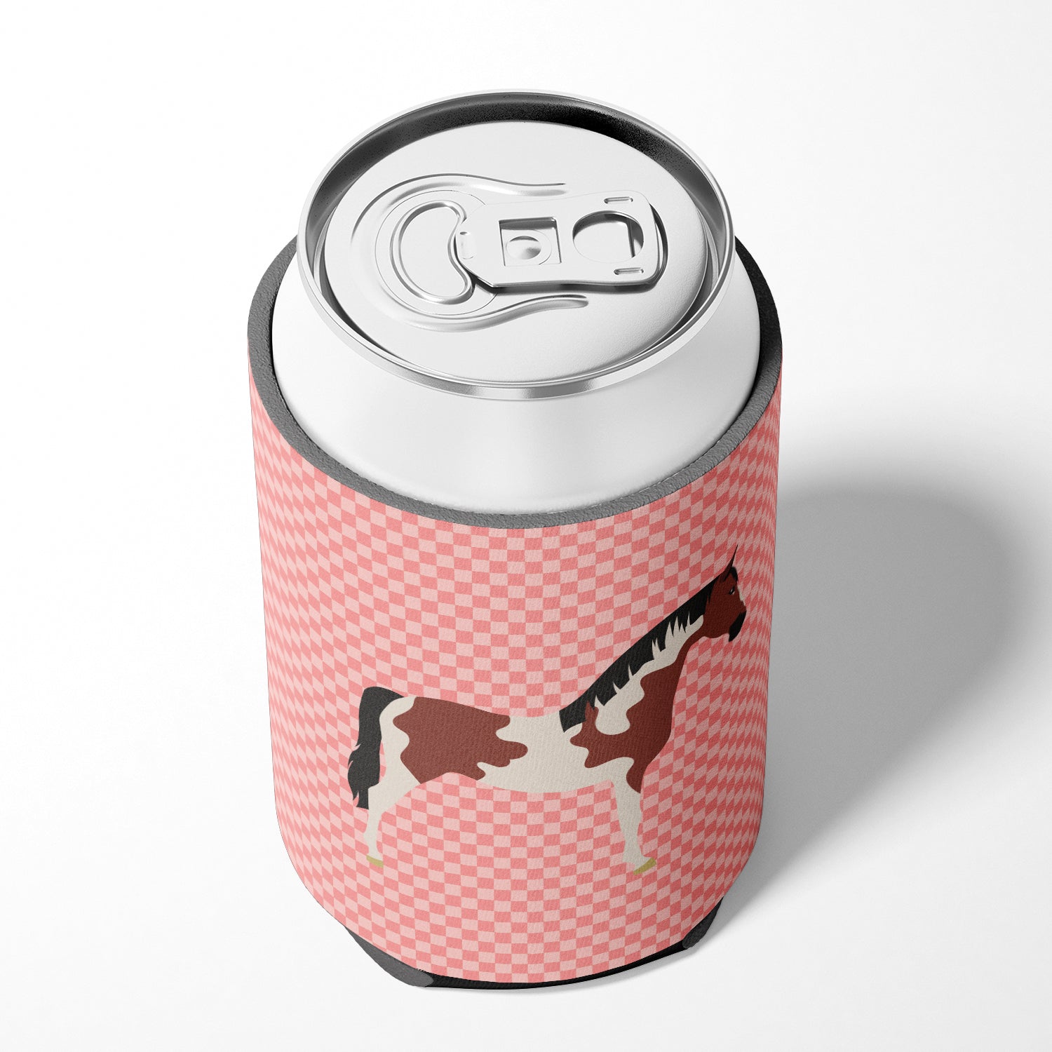 Pinto Horse Pink Check Can or Bottle Hugger Cooler Sleeve for Standard 12 oz Cans, Insulated Foam Beer & Soda Can Hugger Reusable