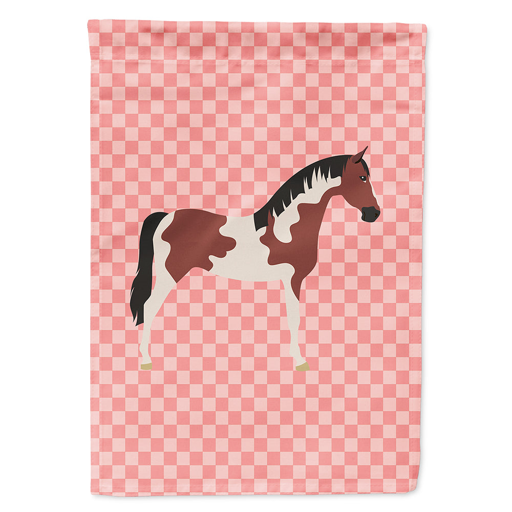 Pinto Horse Pink Check House Flag 28x40 Porch Sleeve Pole Decorative Outside Yard Banner Artwork Wall Hanging, Polyester