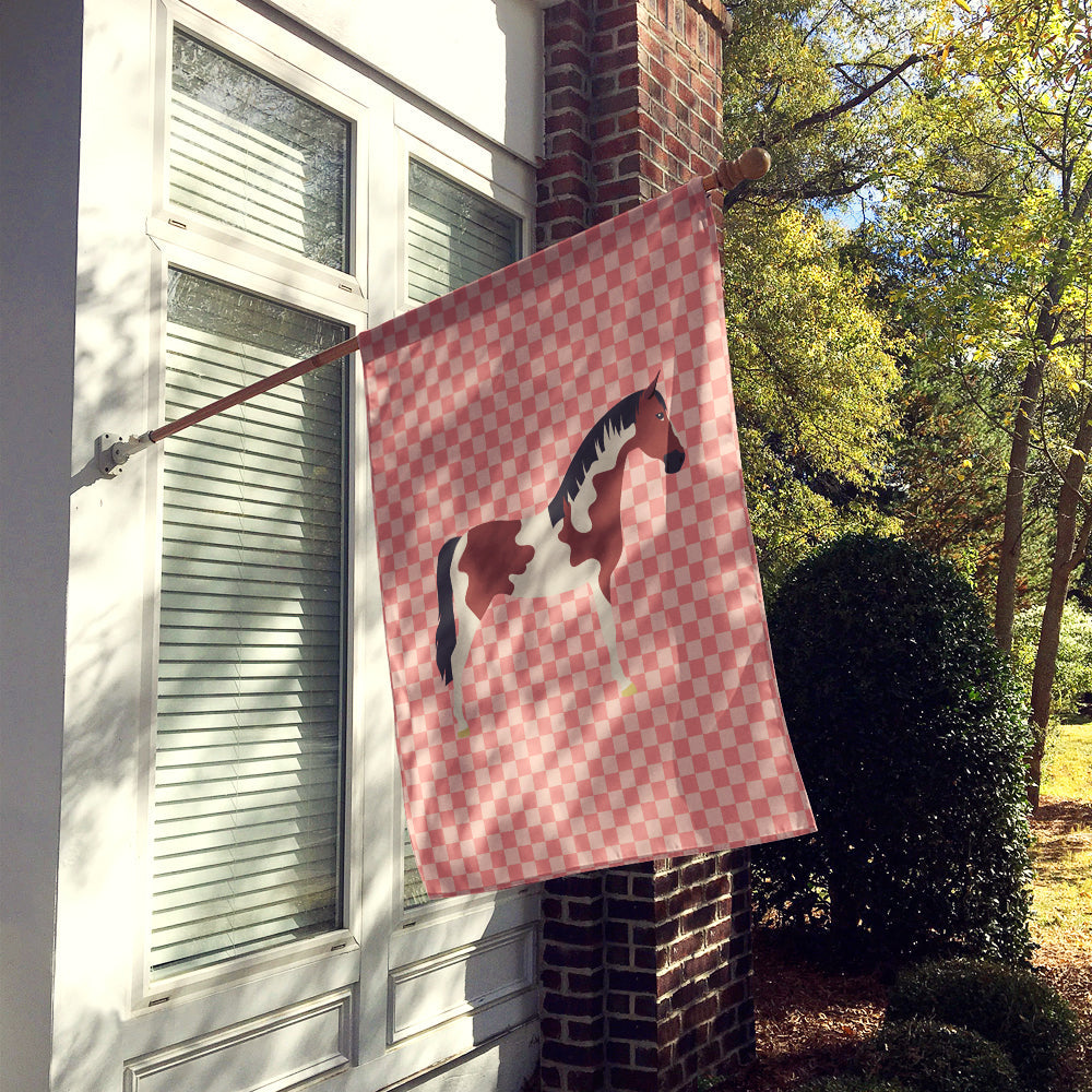 Pinto Horse Pink Check House Flag 28x40 Porch Sleeve Pole Decorative Outside Yard Banner Artwork Wall Hanging, Polyester