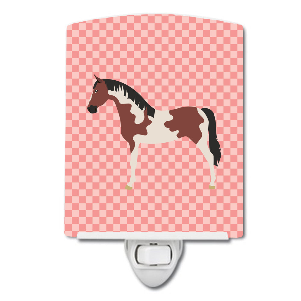 Pinto Horse Pink Check Ceramic Night Light Compact, UL-Certified, Ideal for Bedroom, Bathroom, Nursery, Hallway, Kitchen, 6x4x3, Multicolor