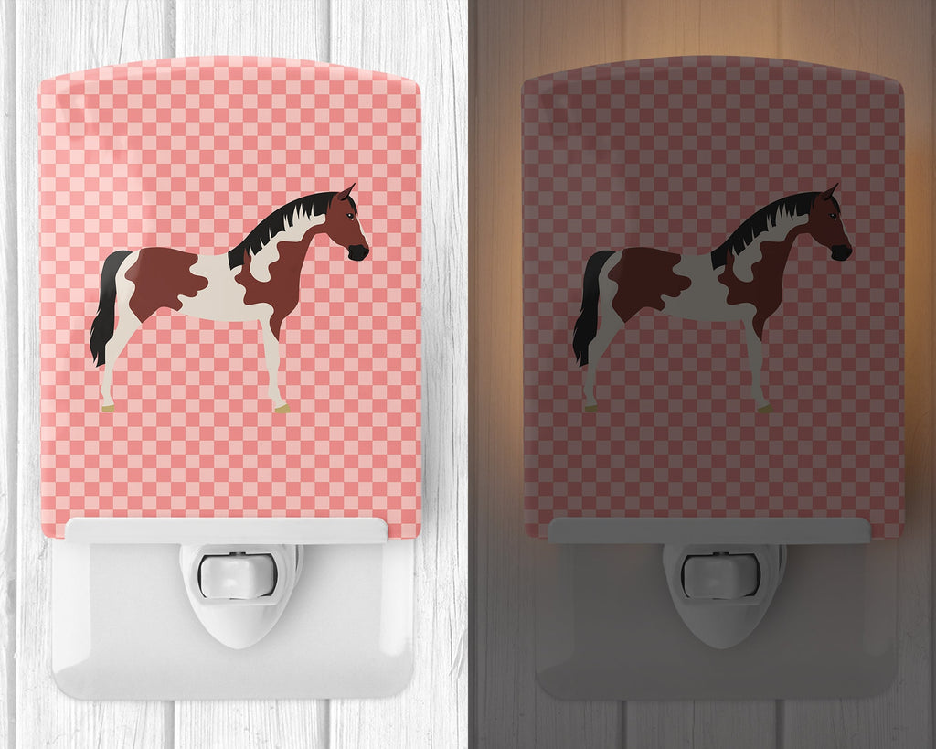 Pinto Horse Pink Check Ceramic Night Light Compact, UL-Certified, Ideal for Bedroom, Bathroom, Nursery, Hallway, Kitchen, 6x4x3, Multicolor