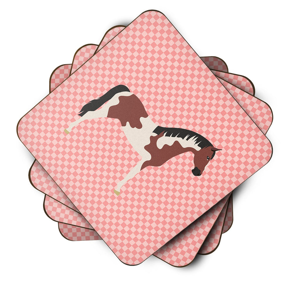 Pinto Horse Pink Check Foam Coasters Set of 4 Cup Coasters for Indoor Outdoor, Tabletop Protection, Anti Slip, Mouse pad Material