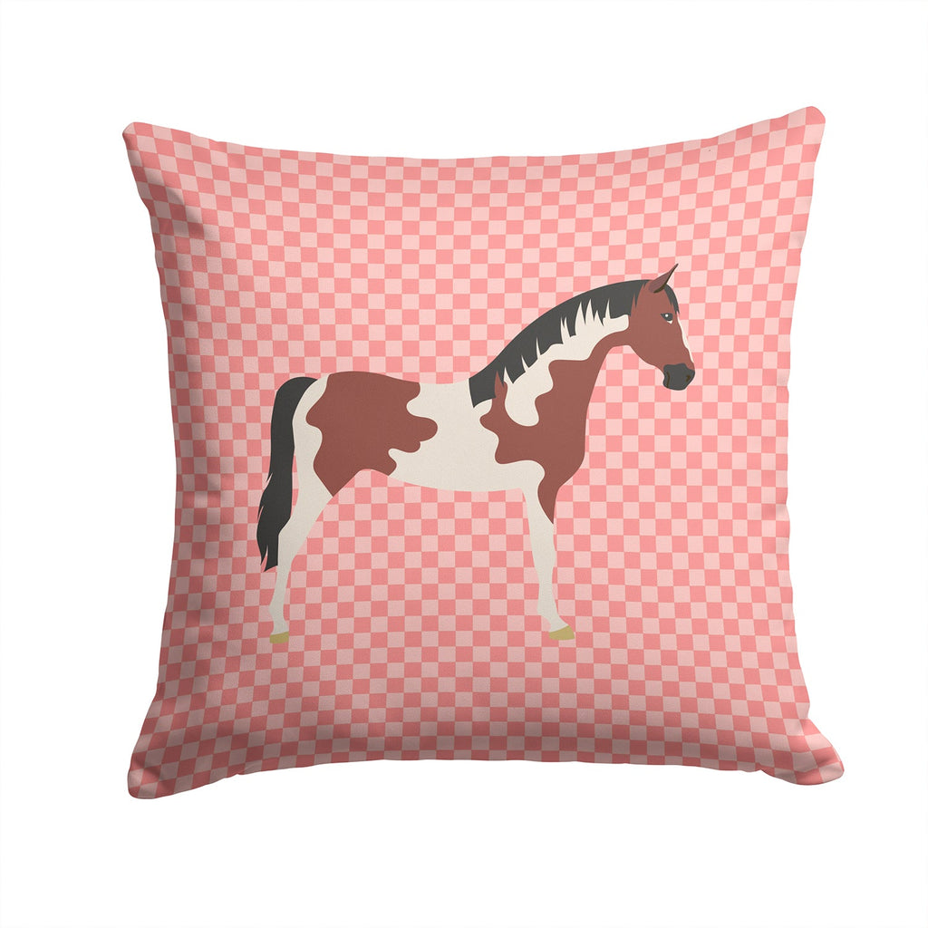 Pinto Horse Pink Check Decorative Throw Pillow 14x14 Indoor Outdoor Accent Cushion, Fabric Cover with Insert for Sofa, Bed, Porch & Living Room