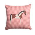 Pinto Horse Pink Check Decorative Throw Pillow 14x14 Indoor Outdoor Accent Cushion, Fabric Cover with Insert for Sofa, Bed, Porch & Living Room