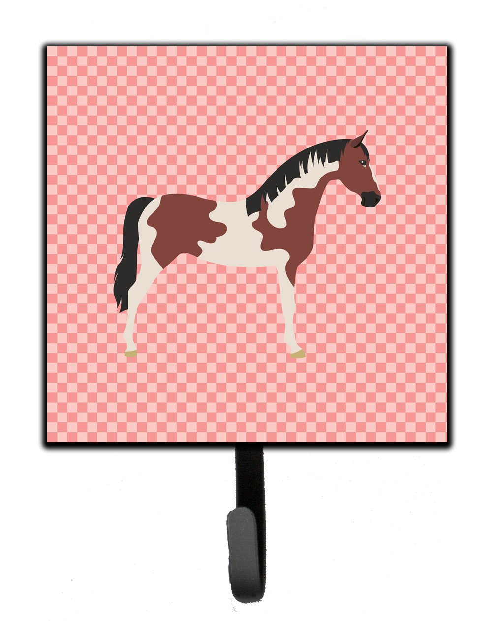 Pinto Horse Pink Check Leash or Key Holder Wall Hooks, Key Hooks Holder, Coat Rack Wall Mount, Coat Hooks, Hooks for Hanging Keys, Towels, Aprons, Leashes