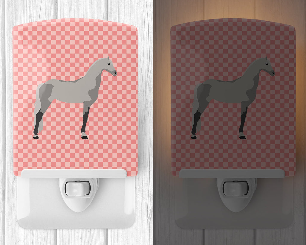 Orlov Trotter Horse Pink Check Ceramic Night Light Compact, UL-Certified, Ideal for Bedroom, Bathroom, Nursery, Hallway, Kitchen, 6x4x3, Multicolor
