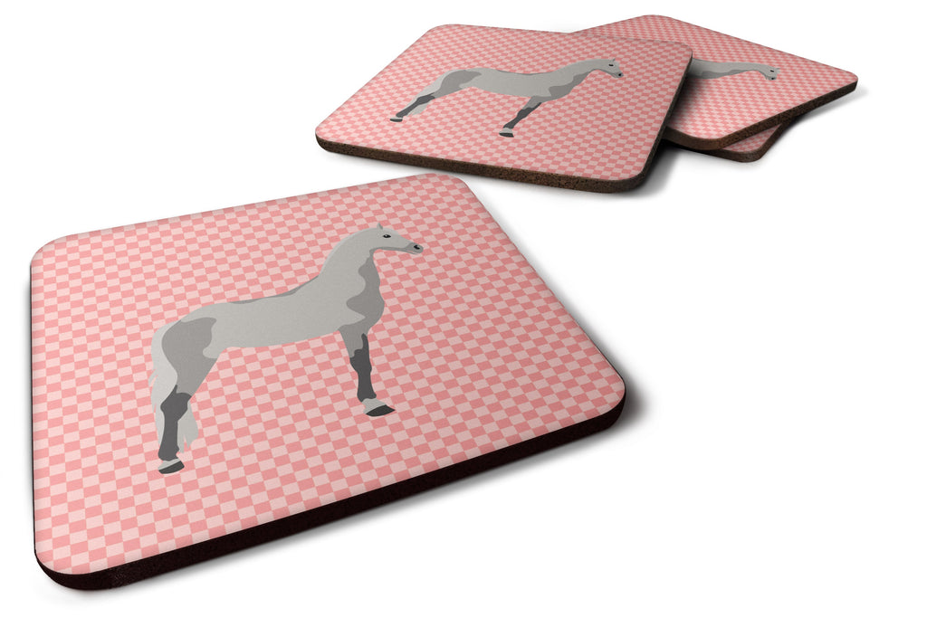 Orlov Trotter Horse Pink Check Foam Coasters Set of 4 Cup Coasters for Indoor Outdoor, Tabletop Protection, Anti Slip, Mouse pad Material