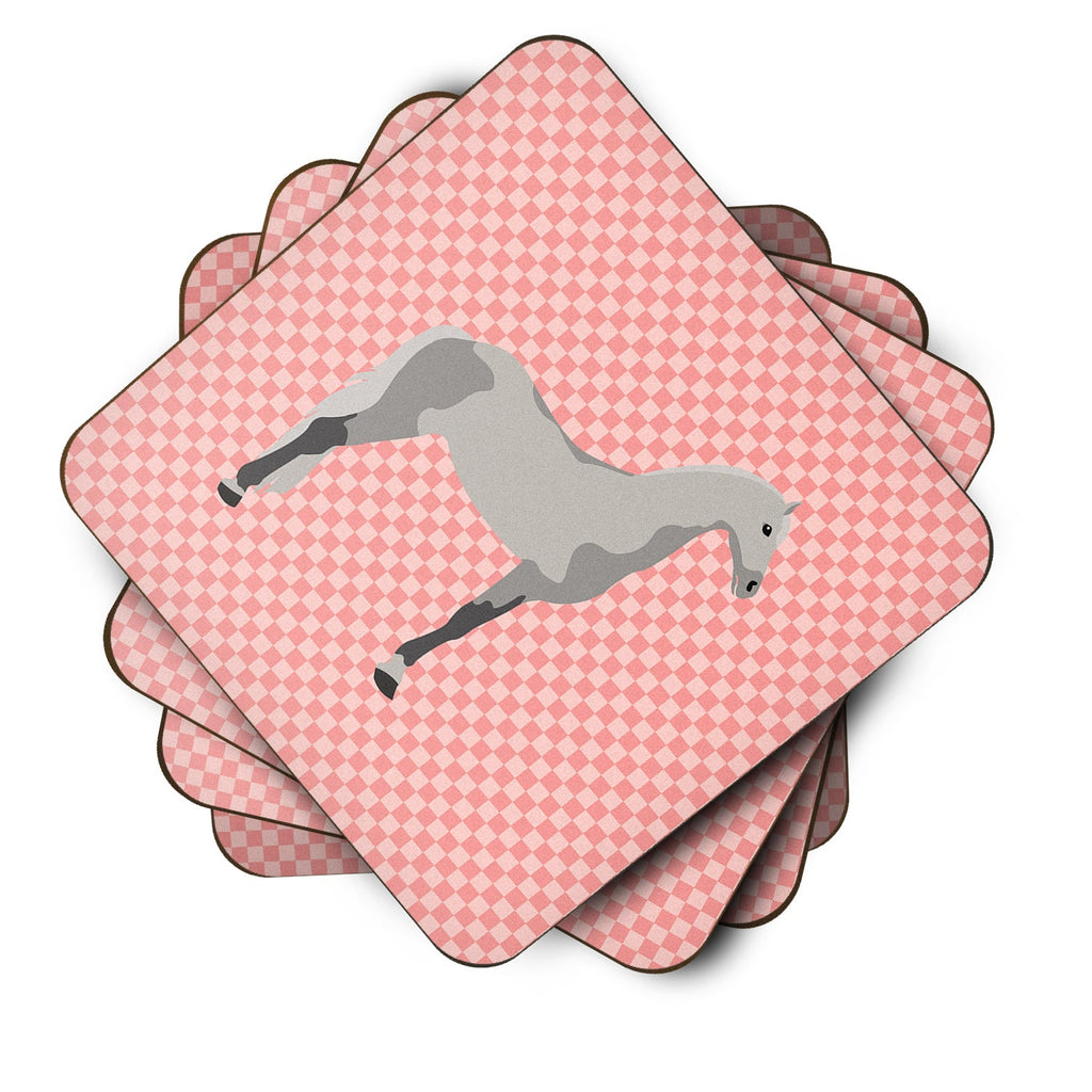 Orlov Trotter Horse Pink Check Foam Coasters Set of 4 Cup Coasters for Indoor Outdoor, Tabletop Protection, Anti Slip, Mouse pad Material