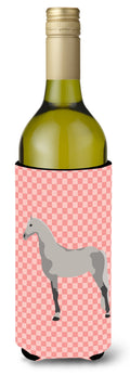 Orlov Trotter Horse Pink Check Wine Bottle Hugger Gift Sleeve for Standard 750 ml Bottles, Insulated Reusable Also Fits Mini Shot & Pint Bottles