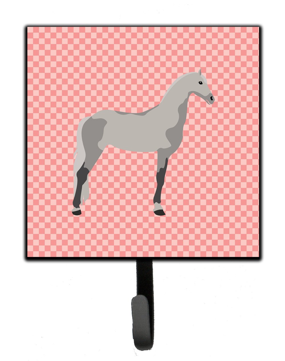 Orlov Trotter Horse Pink Check Leash or Key Holder Wall Hooks, Key Hooks Holder, Coat Rack Wall Mount, Coat Hooks, Hooks for Hanging Keys, Towels, Aprons, Leashes