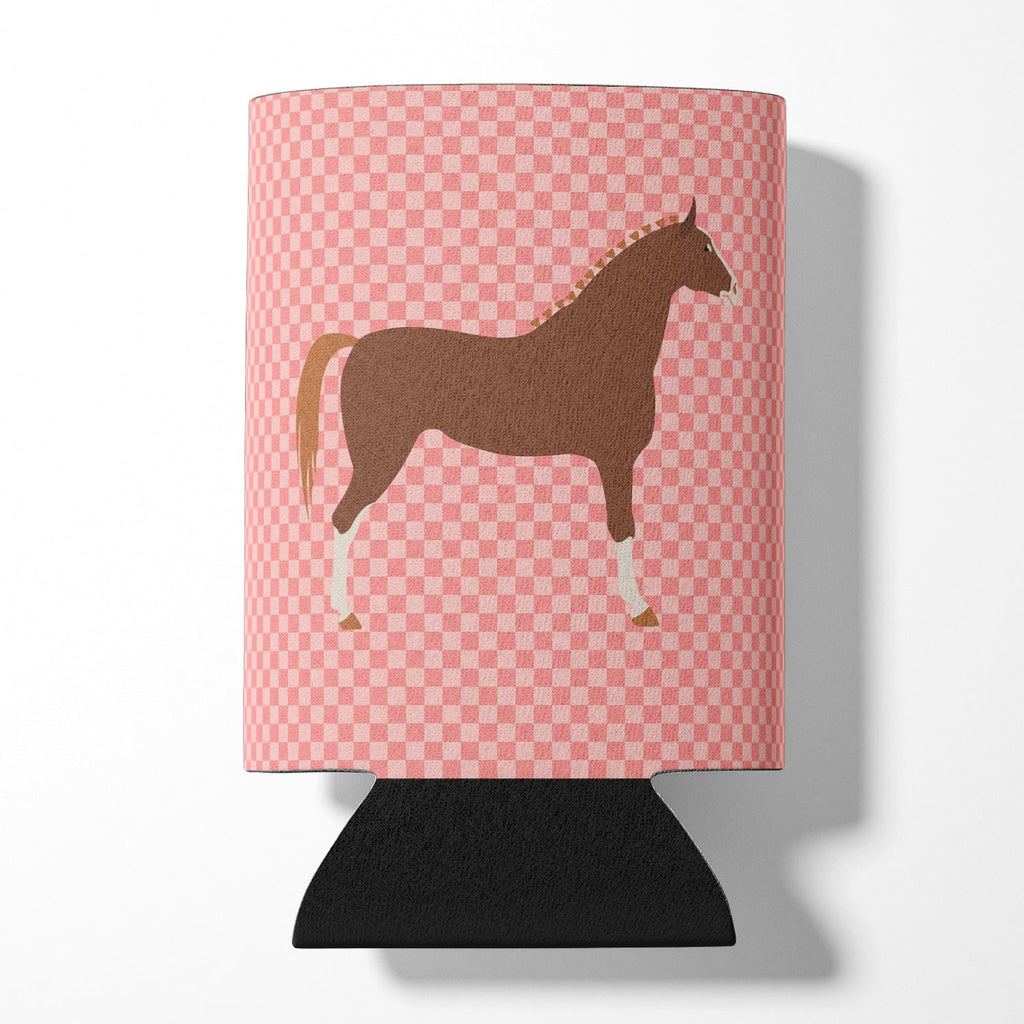 Hannoverian Horse Pink Check Can or Bottle Hugger Cooler Sleeve for Standard 12 oz Cans, Insulated Foam Beer & Soda Can Hugger Reusable