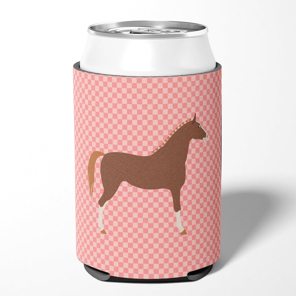 Hannoverian Horse Pink Check Can or Bottle Hugger Cooler Sleeve for Standard 12 oz Cans, Insulated Foam Beer & Soda Can Hugger Reusable