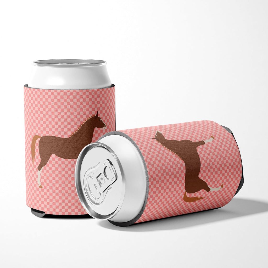 Hannoverian Horse Pink Check Can or Bottle Hugger Cooler Sleeve for Standard 12 oz Cans, Insulated Foam Beer & Soda Can Hugger Reusable