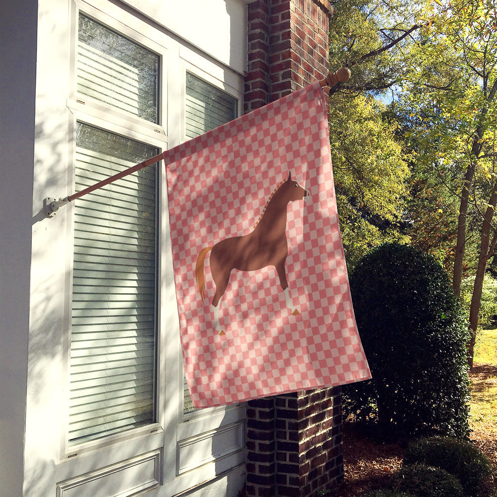 Hannoverian Horse Pink Check House Flag 28x40 Porch Sleeve Pole Decorative Outside Yard Banner Artwork Wall Hanging, Polyester