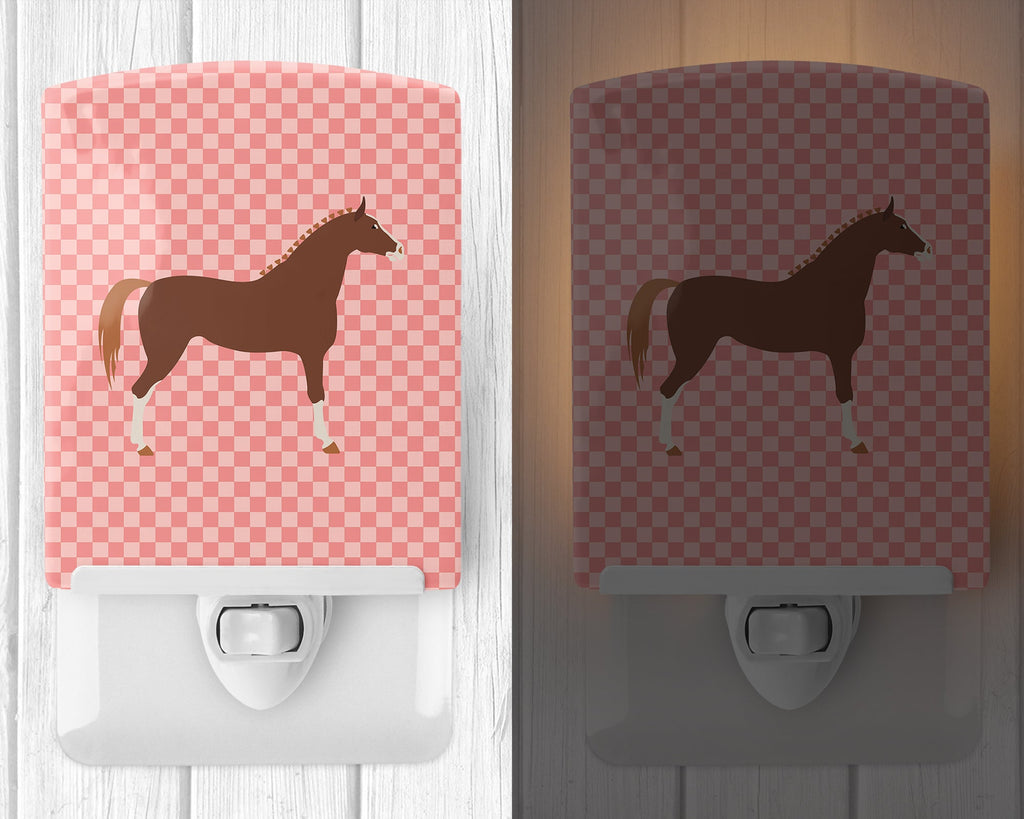 Hannoverian Horse Pink Check Ceramic Night Light Compact, UL-Certified, Ideal for Bedroom, Bathroom, Nursery, Hallway, Kitchen, 6x4x3, Multicolor