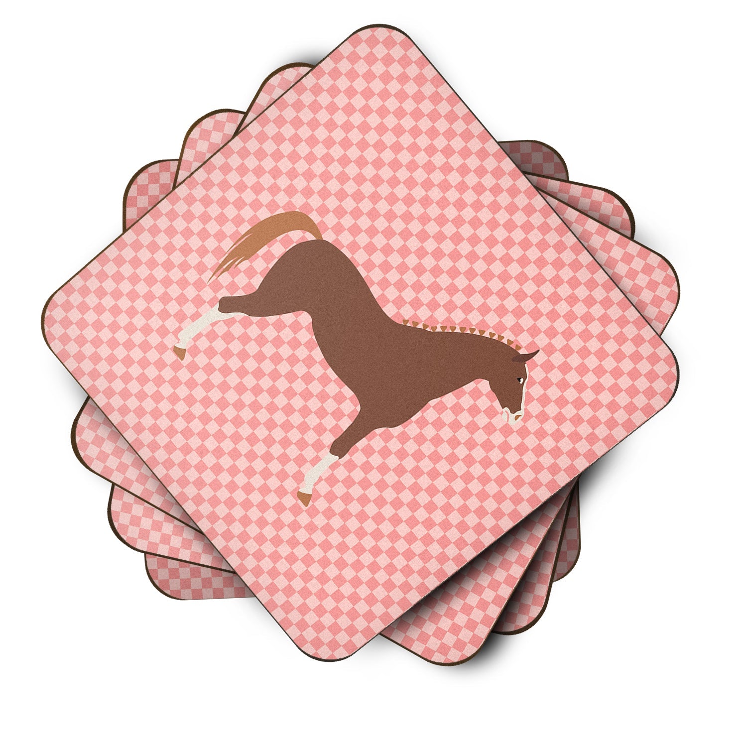 Hannoverian Horse Pink Check Foam Coasters Set of 4 Cup Coasters for Indoor Outdoor, Tabletop Protection, Anti Slip, Mouse pad Material