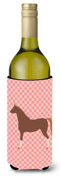Hannoverian Horse Pink Check Wine Bottle Hugger Gift Sleeve for Standard 750 ml Bottles, Insulated Reusable Also Fits Mini Shot & Pint Bottles
