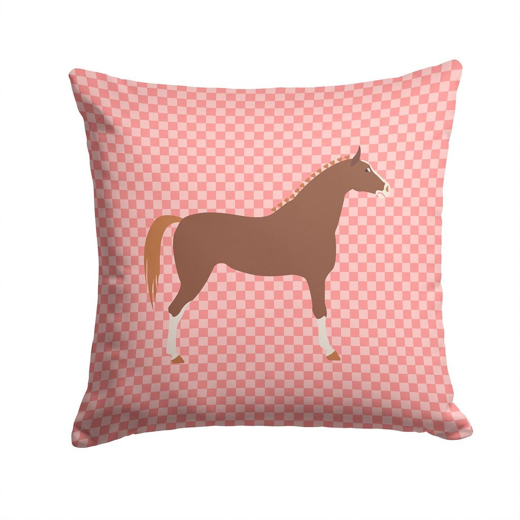 Hannoverian Horse Pink Check Decorative Throw Pillow 14x14 Indoor Outdoor Accent Cushion, Fabric Cover with Insert for Sofa, Bed, Porch & Living Room
