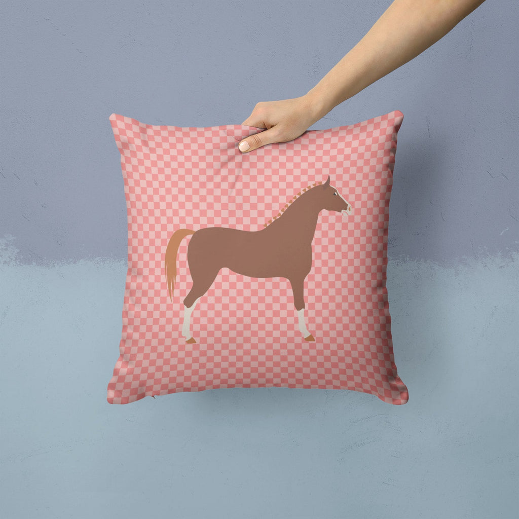 Hannoverian Horse Pink Check Decorative Throw Pillow 14x14 Indoor Outdoor Accent Cushion, Fabric Cover with Insert for Sofa, Bed, Porch & Living Room