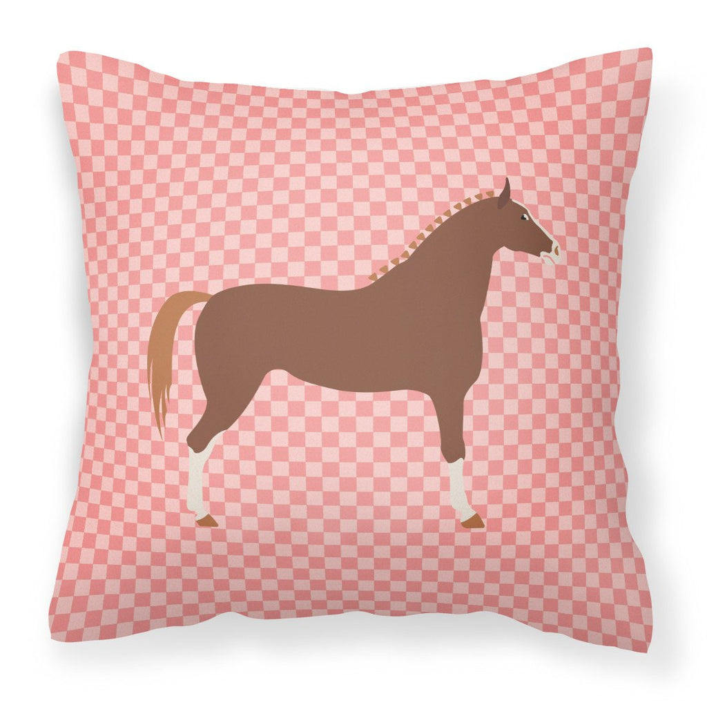 Hannoverian Horse Pink Check Decorative Throw Pillow 18x18 Indoor Outdoor Accent Cushion, Fabric Cover with Insert for Sofa, Bed, Porch & Living Room