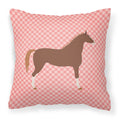 Hannoverian Horse Pink Check Decorative Throw Pillow 18x18 Indoor Outdoor Accent Cushion, Fabric Cover with Insert for Sofa, Bed, Porch & Living Room