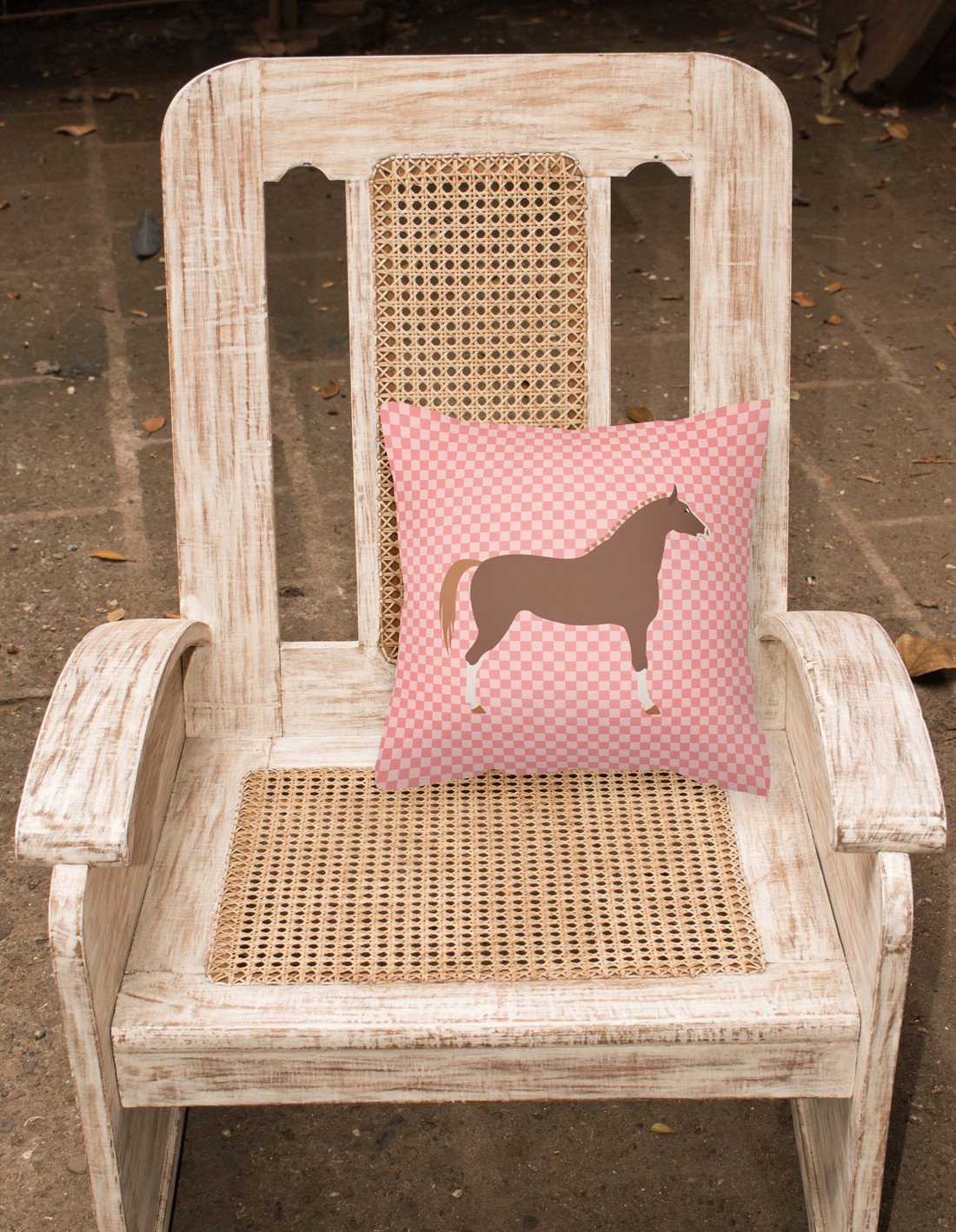 Hannoverian Horse Pink Check Decorative Throw Pillow 18x18 Indoor Outdoor Accent Cushion, Fabric Cover with Insert for Sofa, Bed, Porch & Living Room