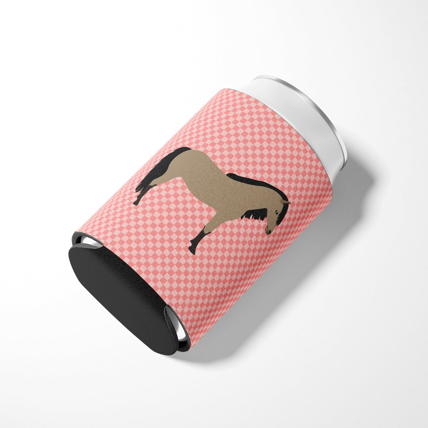Welsh Pony Horse Pink Check Can or Bottle Hugger Cooler Sleeve for Standard 12 oz Cans, Insulated Foam Beer & Soda Can Hugger Reusable