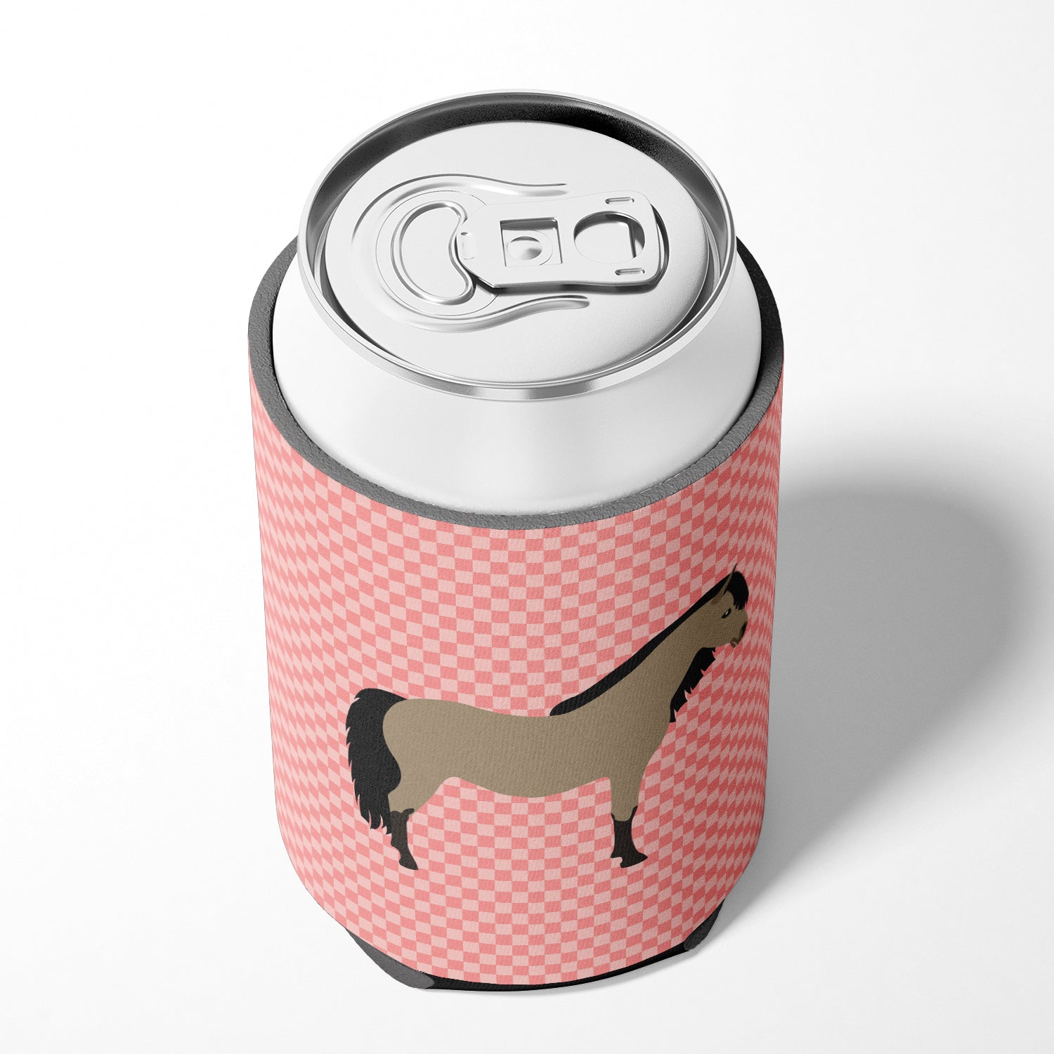 Welsh Pony Horse Pink Check Can or Bottle Hugger Cooler Sleeve for Standard 12 oz Cans, Insulated Foam Beer & Soda Can Hugger Reusable