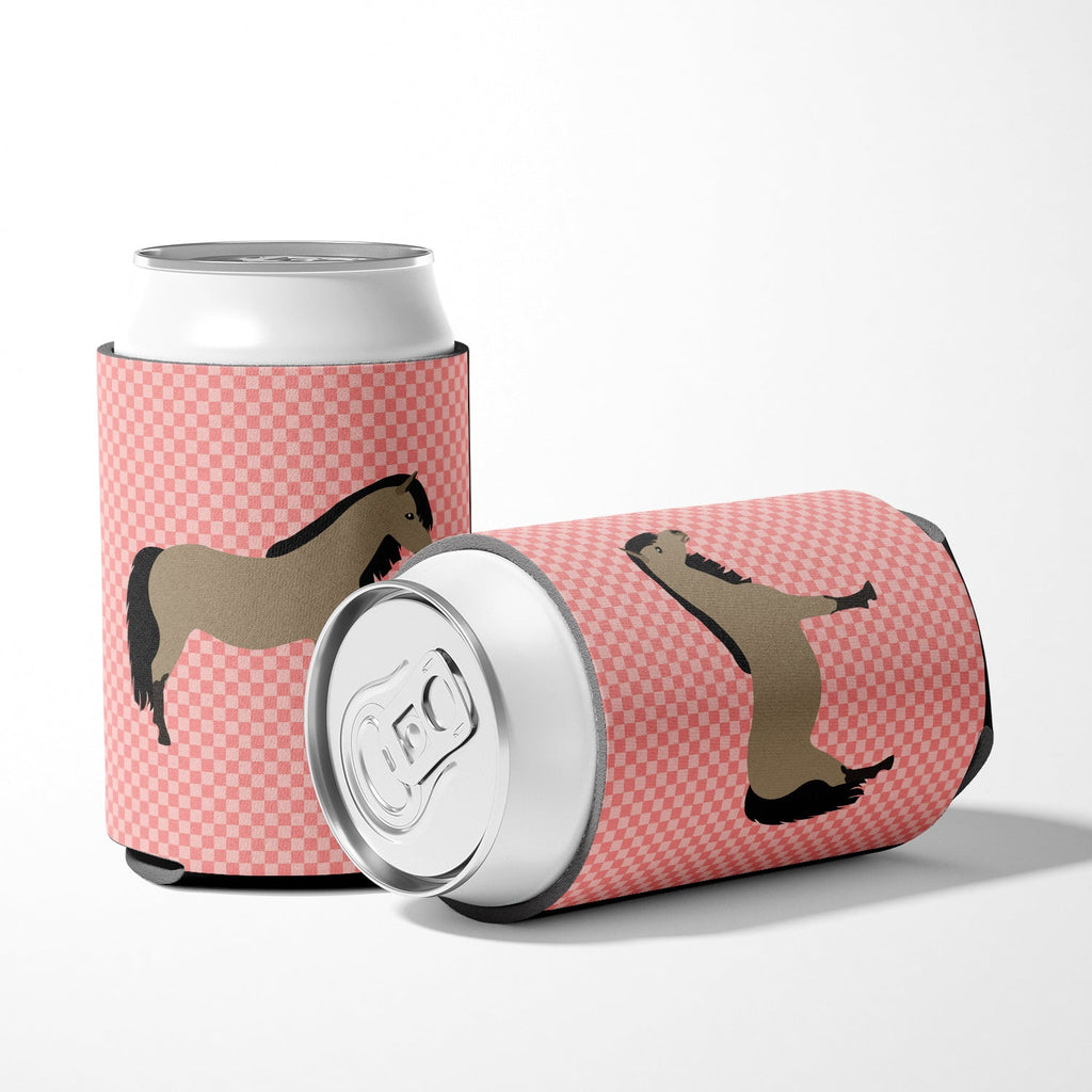 Welsh Pony Horse Pink Check Can or Bottle Hugger Cooler Sleeve for Standard 12 oz Cans, Insulated Foam Beer & Soda Can Hugger Reusable