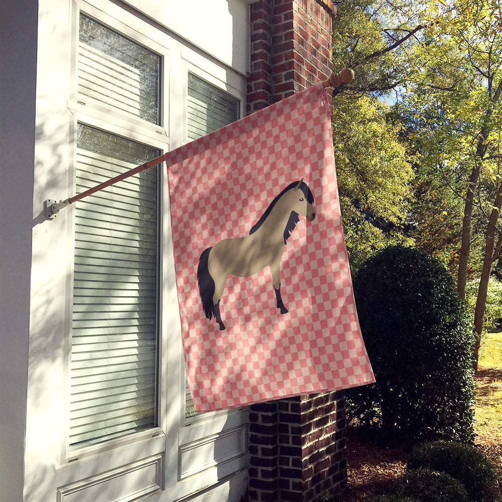 Welsh Pony Horse Pink Check House Flag 28x40 Porch Sleeve Pole Decorative Outside Yard Banner Artwork Wall Hanging, Polyester