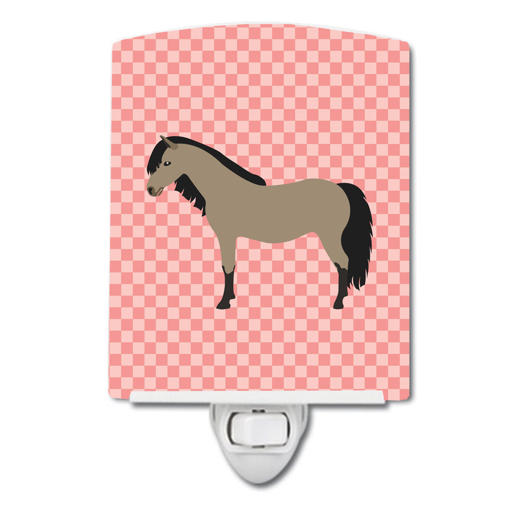 Welsh Pony Horse Pink Check Ceramic Night Light Compact, UL-Certified, Ideal for Bedroom, Bathroom, Nursery, Hallway, Kitchen, 6x4x3, Multicolor