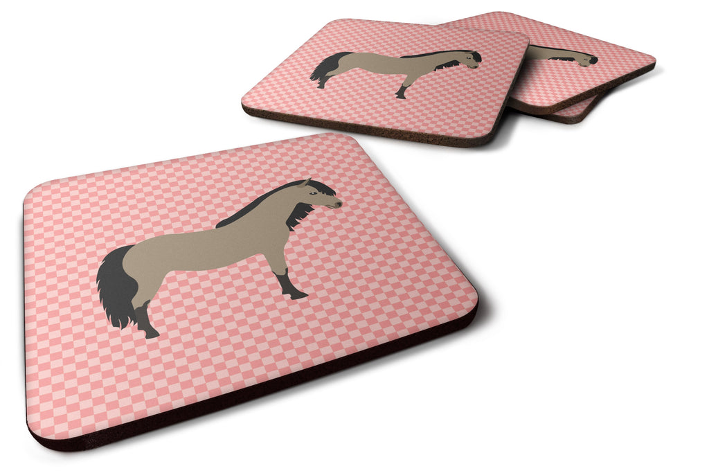 Welsh Pony Horse Pink Check Foam Coasters Set of 4 Cup Coasters for Indoor Outdoor, Tabletop Protection, Anti Slip, Mouse pad Material