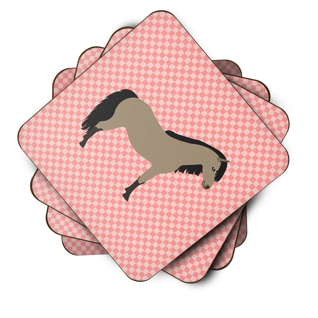 Welsh Pony Horse Pink Check Foam Coasters Set of 4 Cup Coasters for Indoor Outdoor, Tabletop Protection, Anti Slip, Mouse pad Material