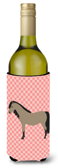 Welsh Pony Horse Pink Check Wine Bottle Hugger Gift Sleeve for Standard 750 ml Bottles, Insulated Reusable Also Fits Mini Shot & Pint Bottles