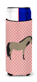 Welsh Pony Horse Pink Check Slim Can Hugger , Insulated Foam Hugger for 12 oz Slim Cans, Beer Bottles & Water Bottles, Printed in USA