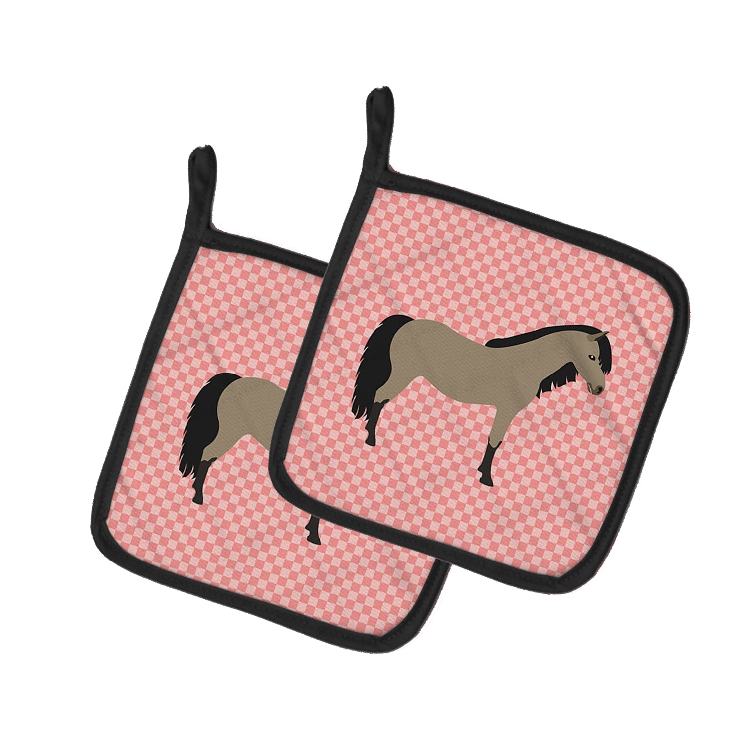 Welsh Pony Horse Pink Check Pot Holder Set of 2 Heat Resistant Quilted Hot Pads 7.5 x 7.5 Inch, Insulated Kitchen Trivets for Cooking & Baking