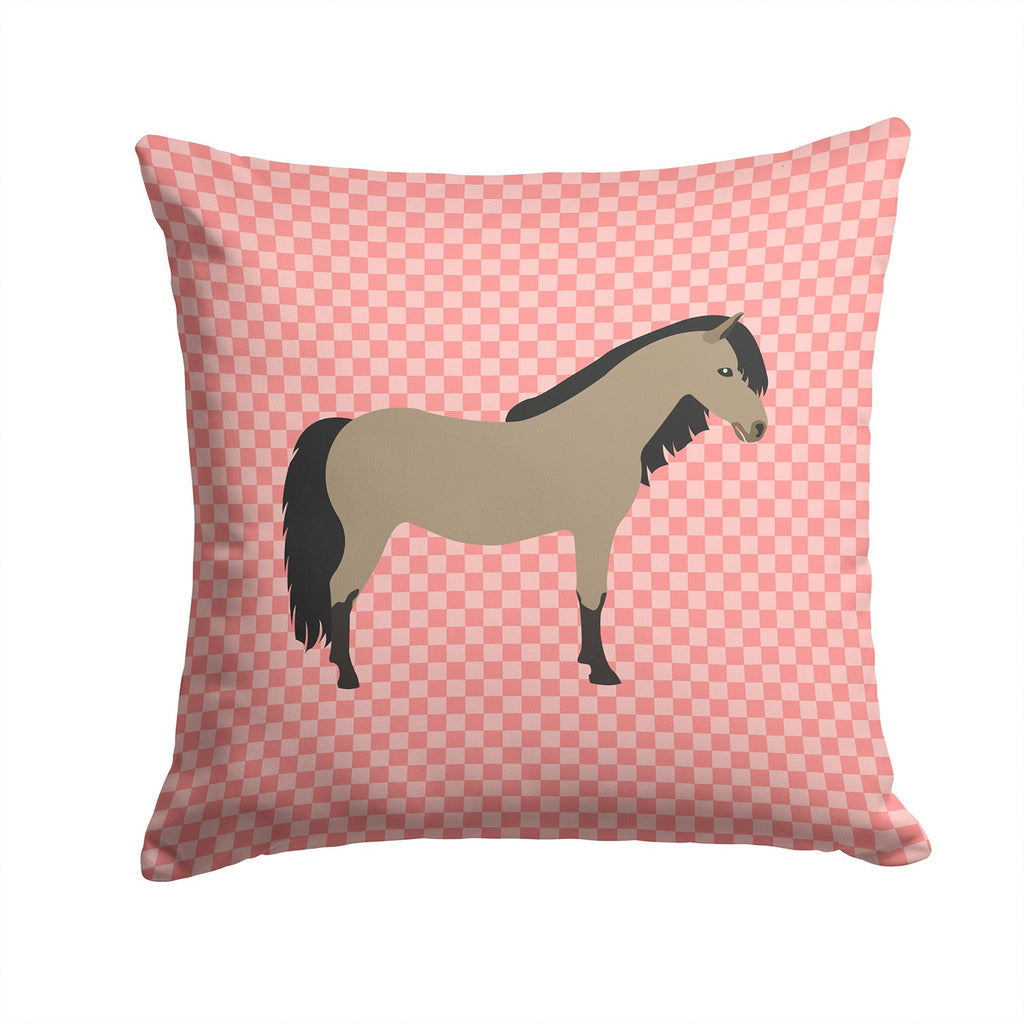 Welsh Pony Horse Pink Check Decorative Throw Pillow 14x14 Indoor Outdoor Accent Cushion, Fabric Cover with Insert for Sofa, Bed, Porch & Living Room