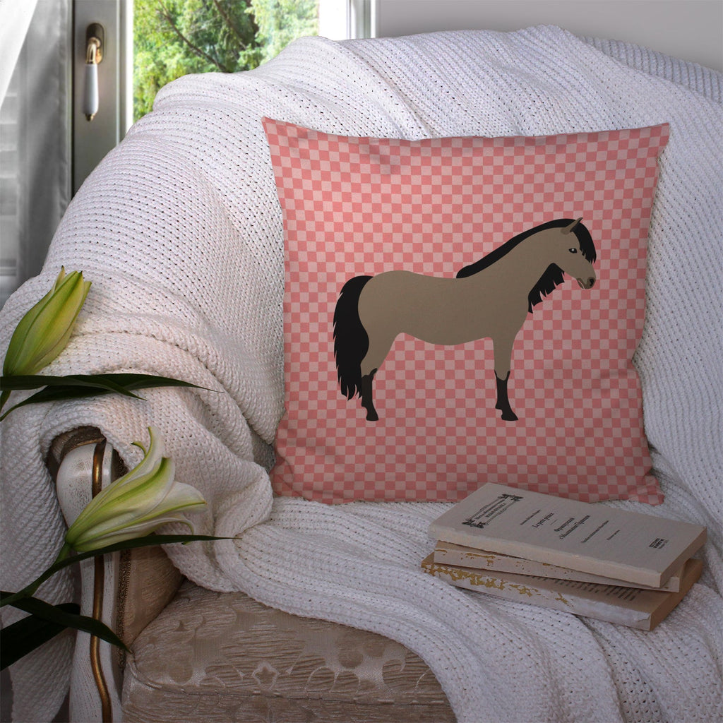 Welsh Pony Horse Pink Check Decorative Throw Pillow 14x14 Indoor Outdoor Accent Cushion, Fabric Cover with Insert for Sofa, Bed, Porch & Living Room